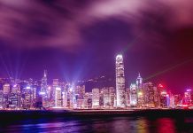 Гонконг ночью, лазерное шоу